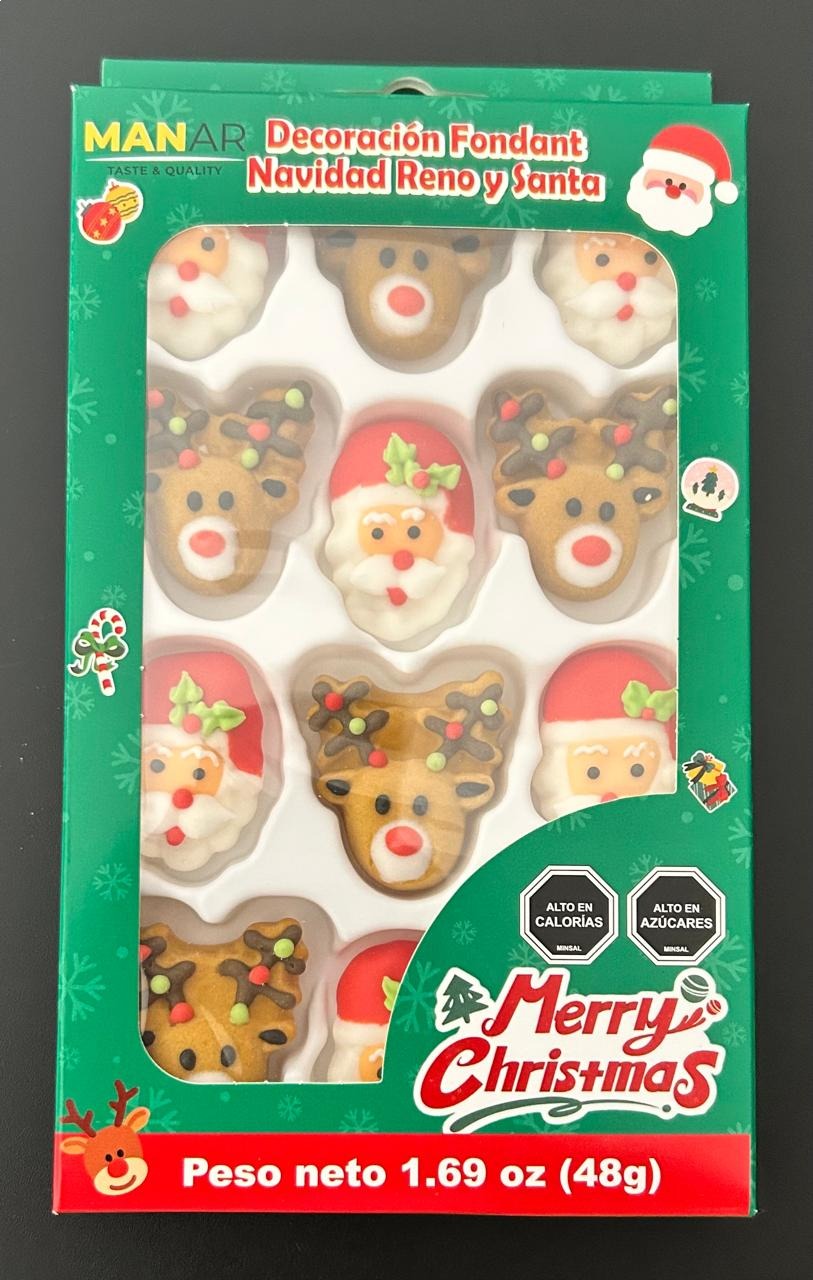 Decoracion Fondant Reno Y Santa  12 Unidades
